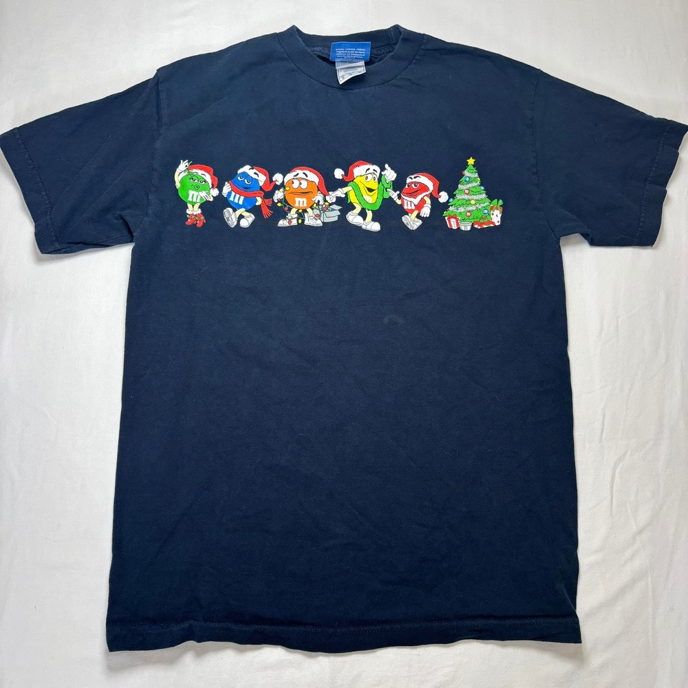 Vintage M&Ms T-Shirt Unisex Medium Black Christmas Holiday Candy Promo Tee